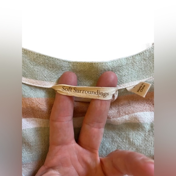 Soft Surroundings Arcata Linen Dress Sz PS Striped Boho Summer Gauzy buttons - Picture 8 of 11